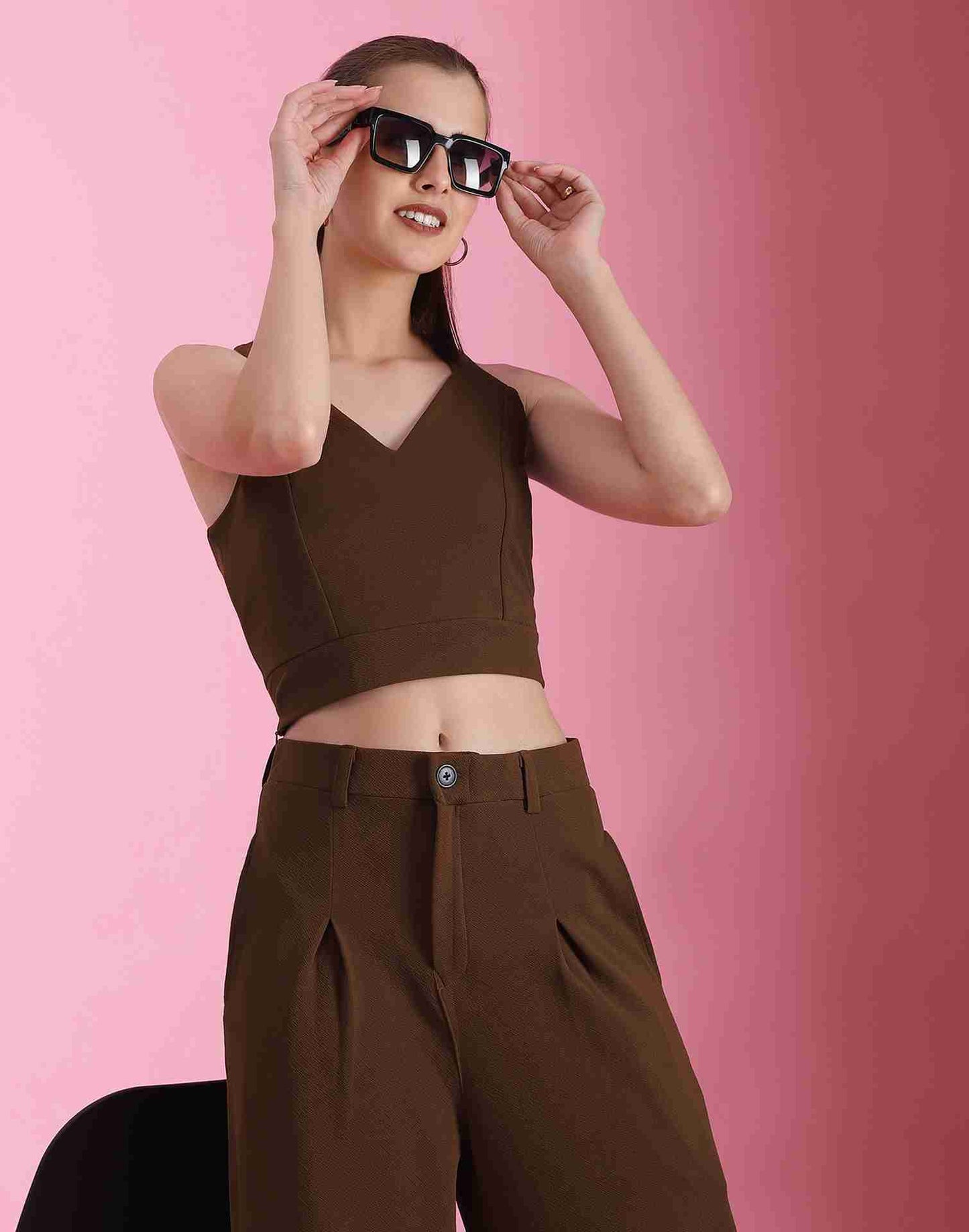 Brown Lycra Plain Co-ord Set