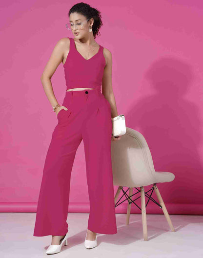 Pink Lycra Plain Co-ord Set