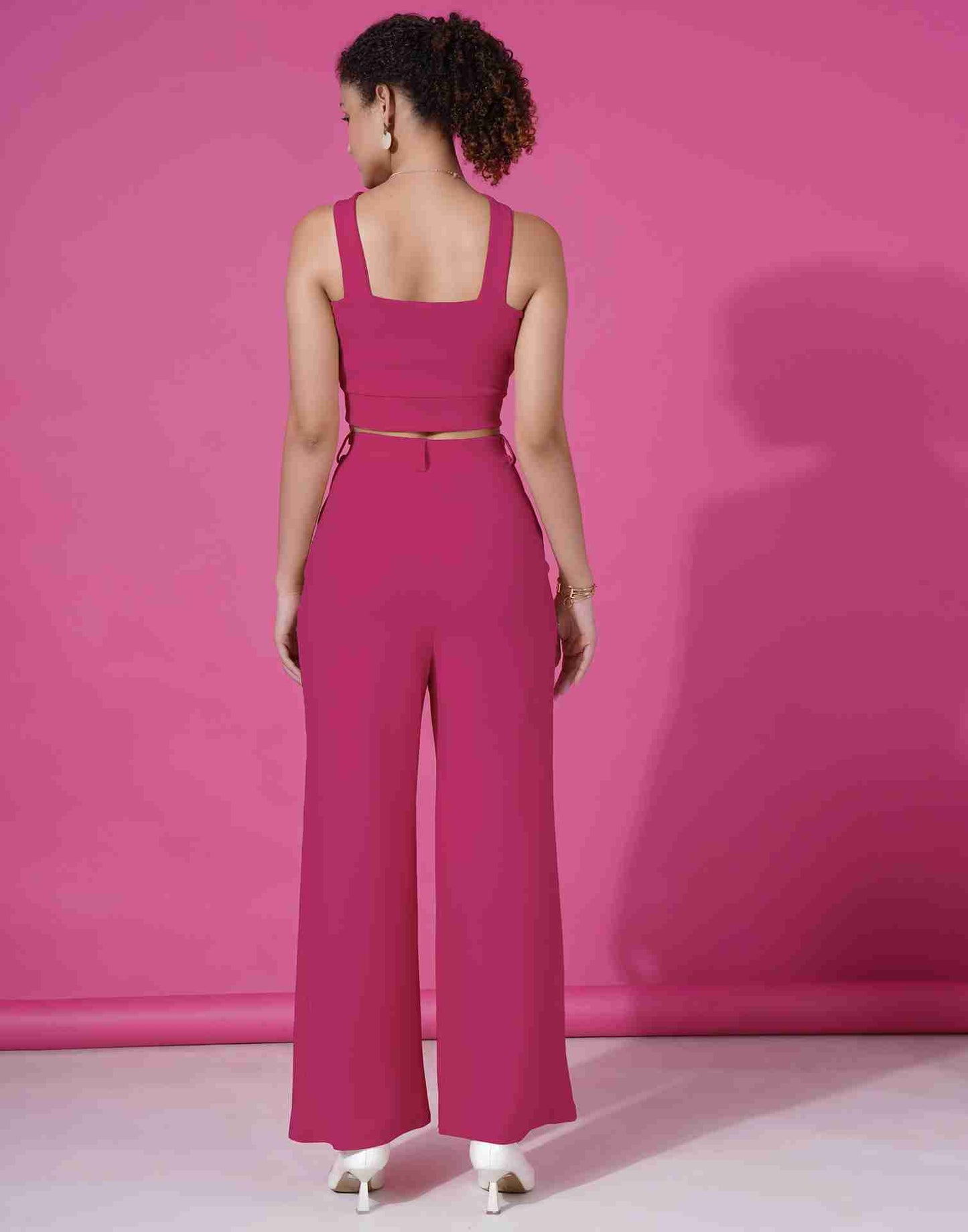 Pink Lycra Plain Co-ord Set