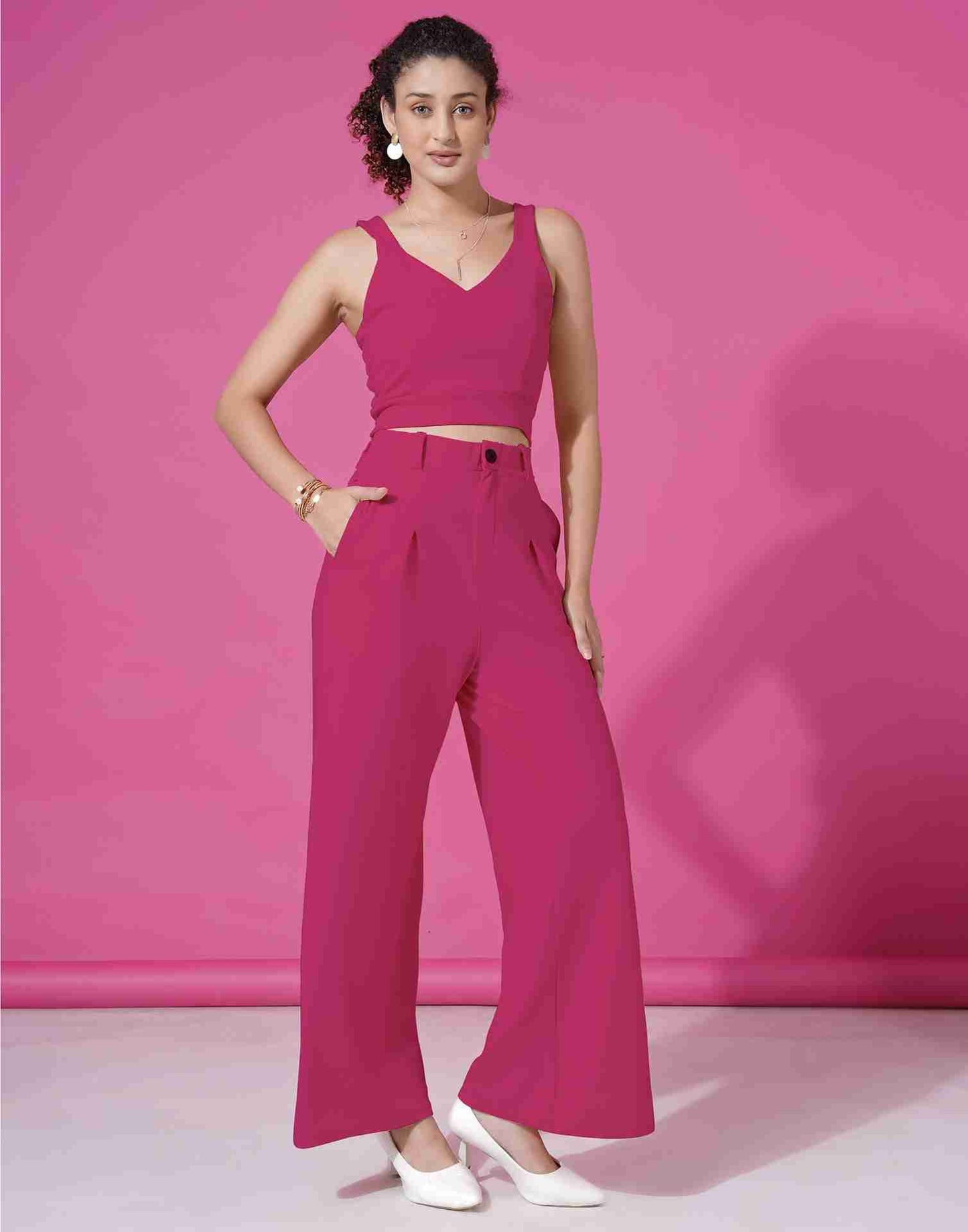 Pink Lycra Plain Co-ord Set