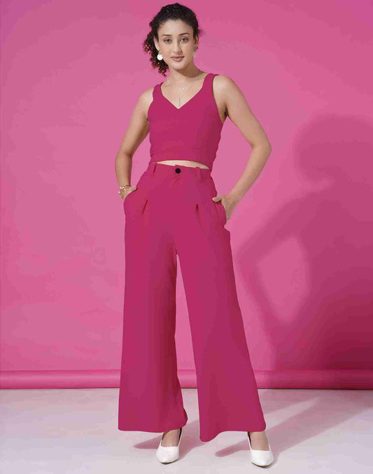 Pink Lycra Plain Co-ord Set