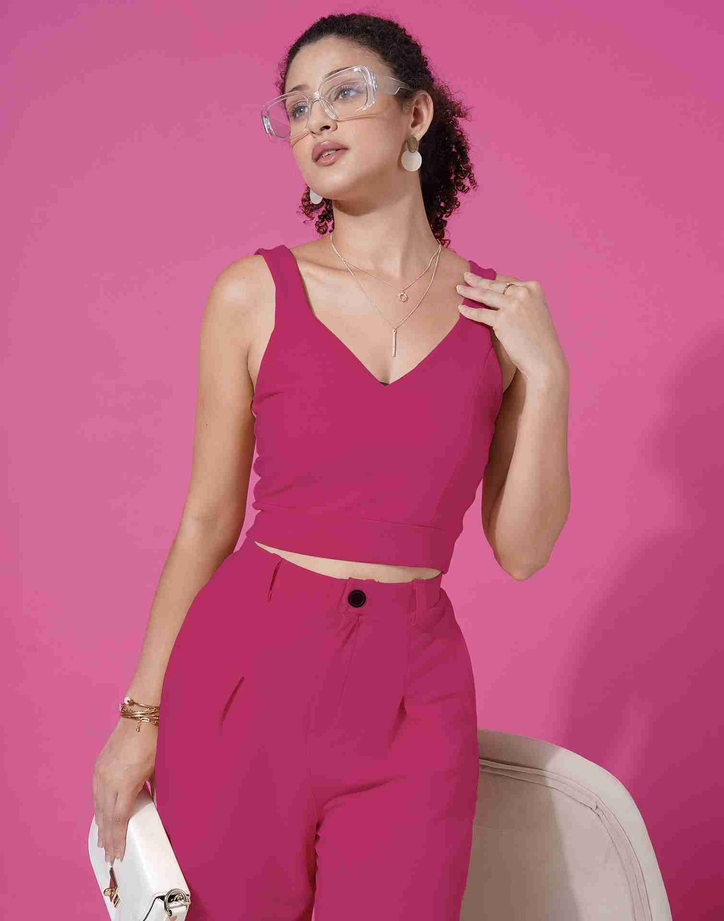 Pink Lycra Plain Co-ord Set