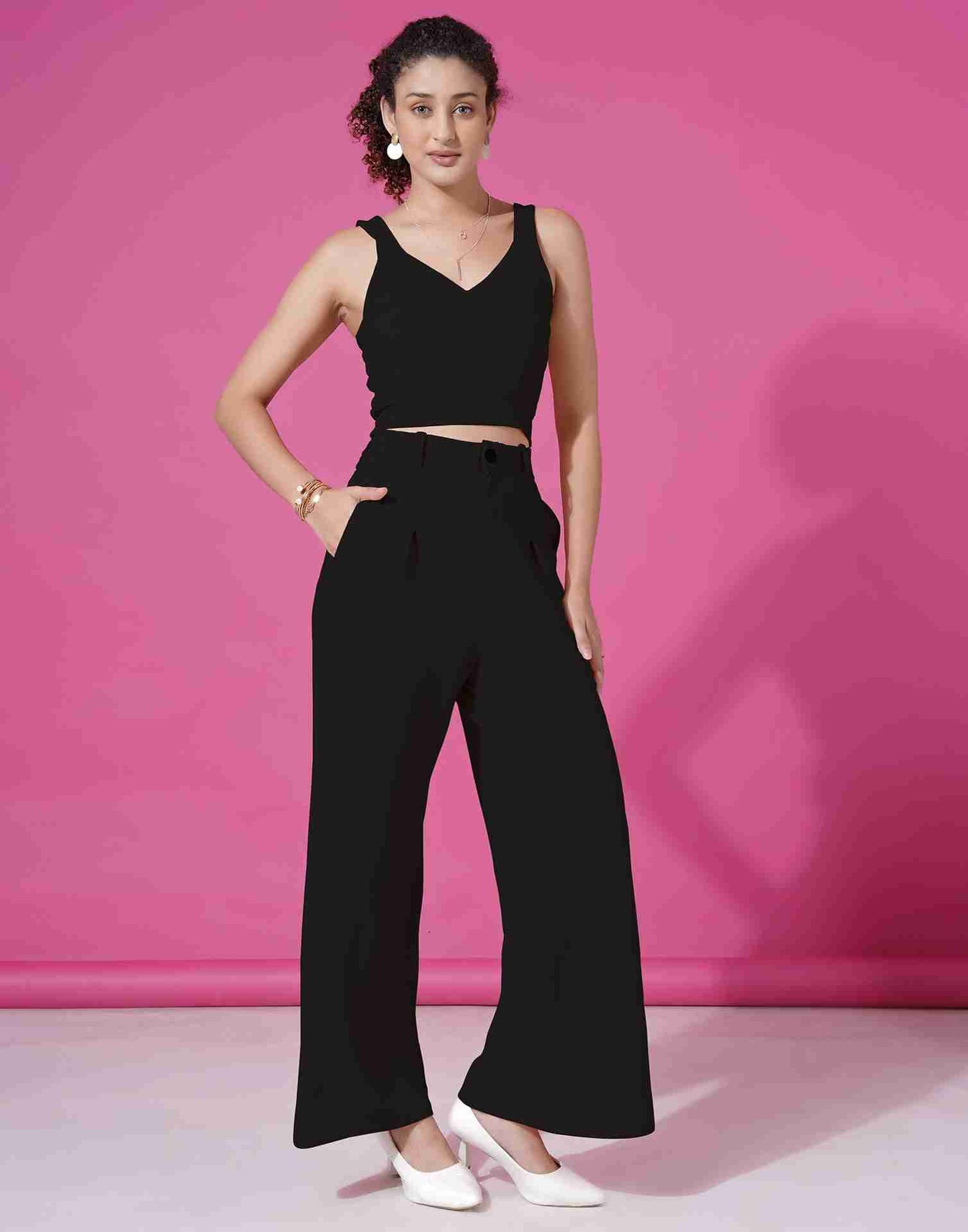 Black Lycra Plain Co-ord Set