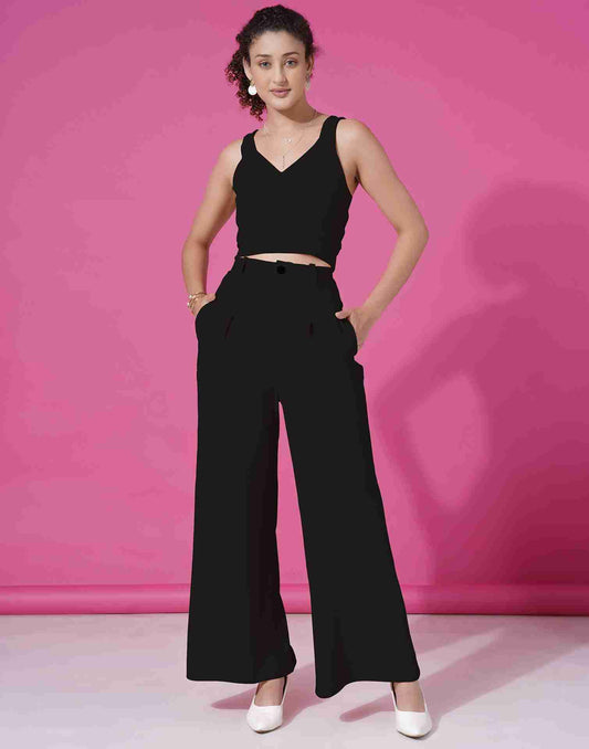 Black Lycra Plain Co-ord Set