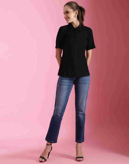 Black Lycra Knitted T-shirt