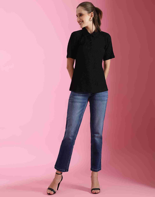 Black Lycra Knitted T-shirt