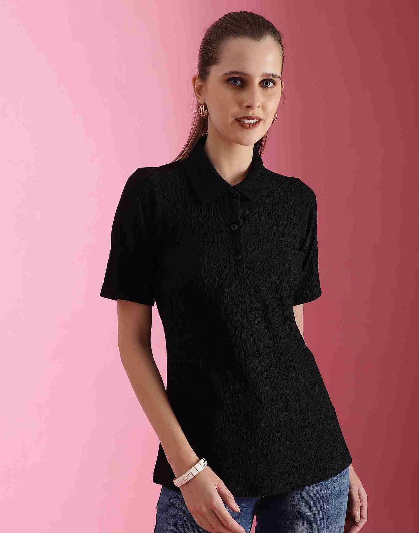 Black Lycra Knitted T-shirt