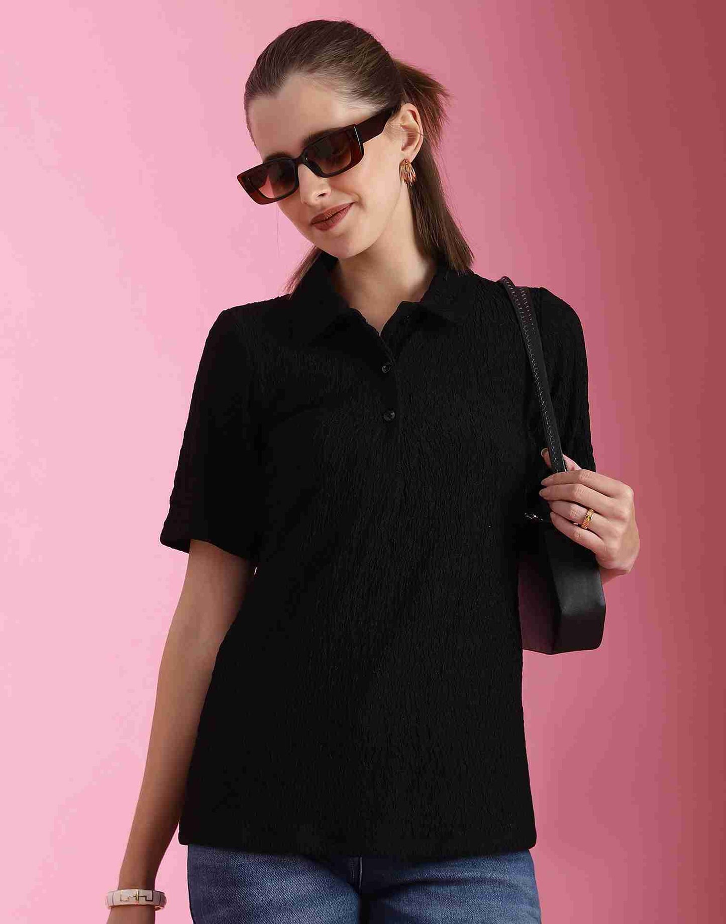 Black Lycra Knitted T-shirt