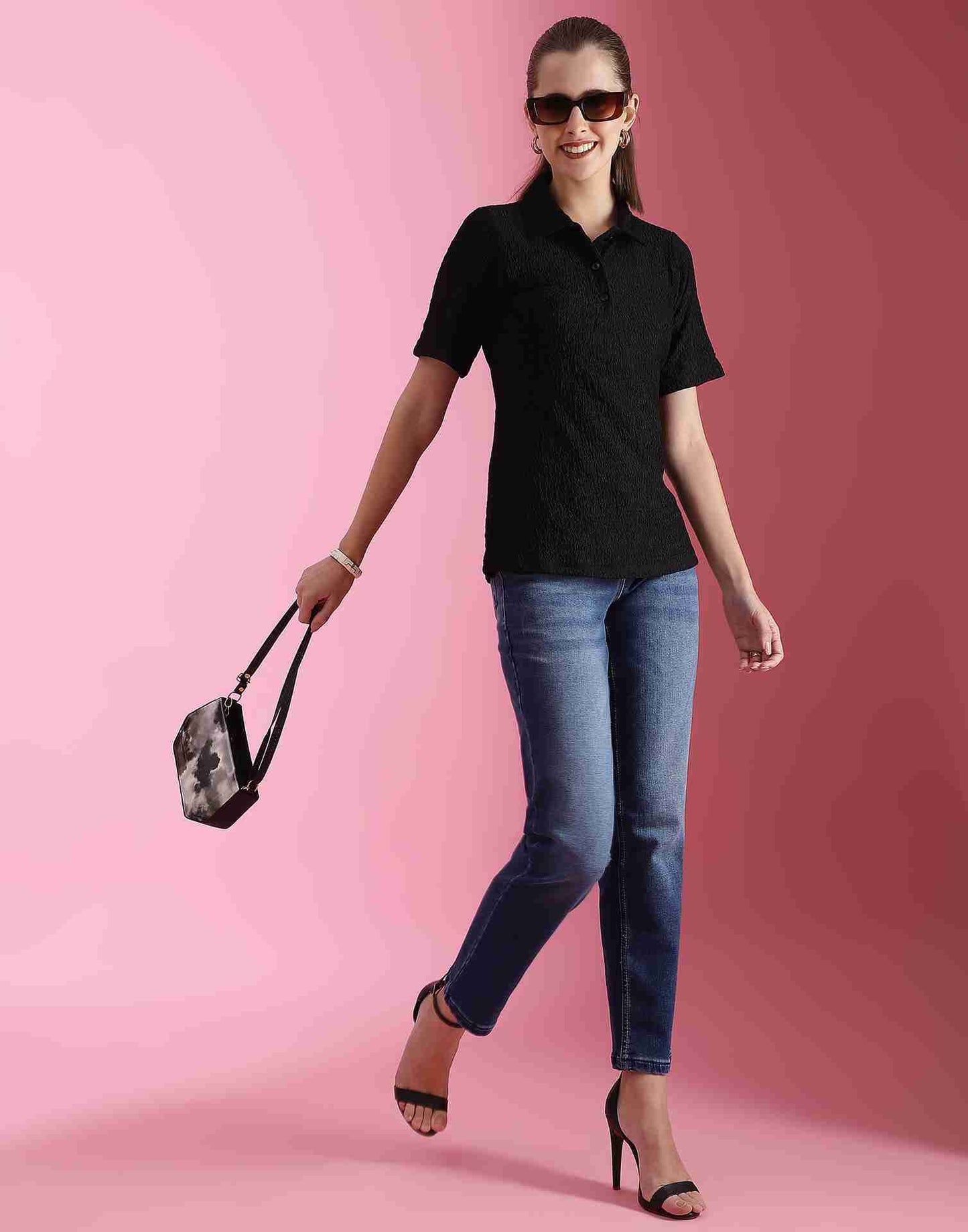 Black Lycra Knitted T-shirt