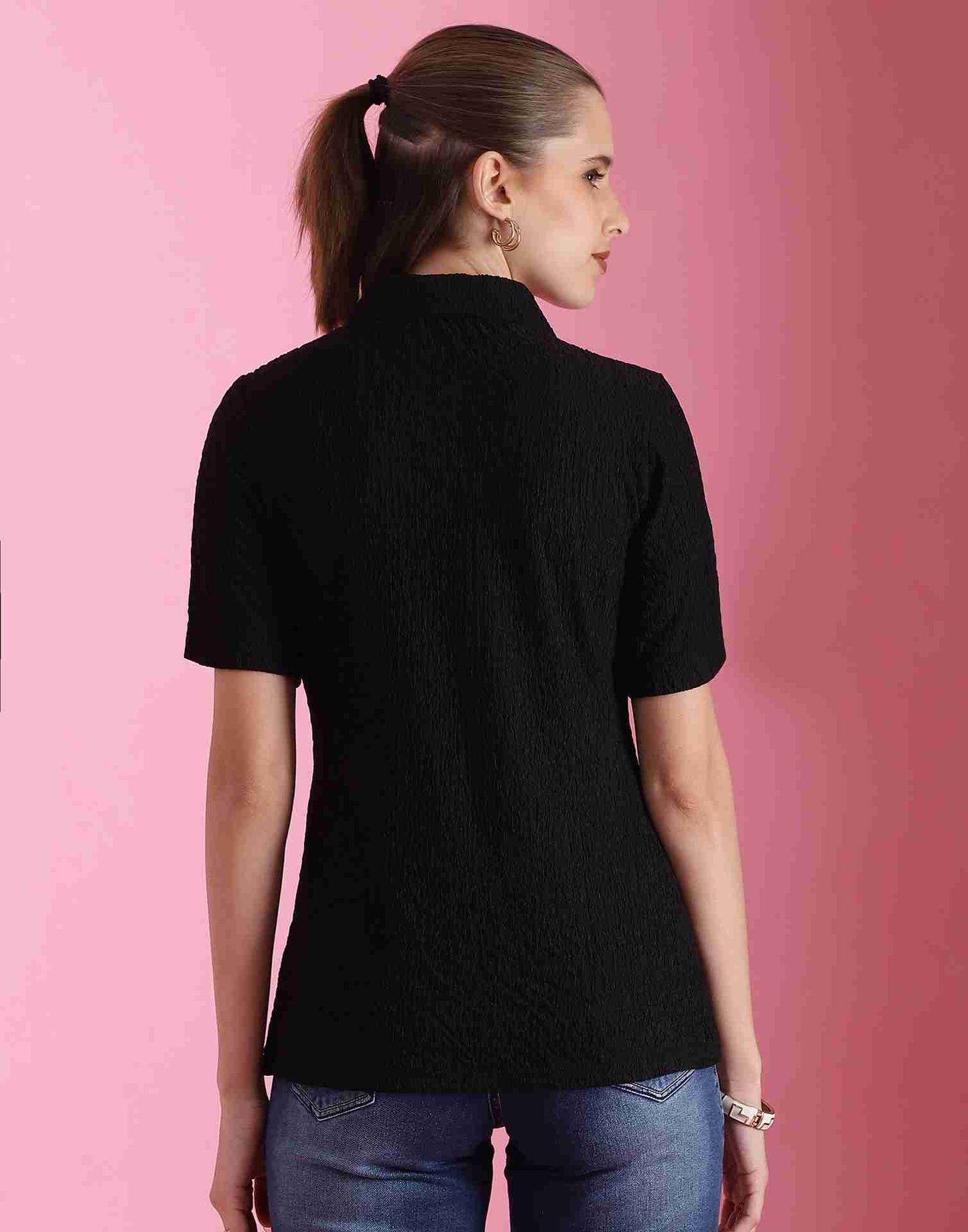 Black Lycra Knitted T-shirt