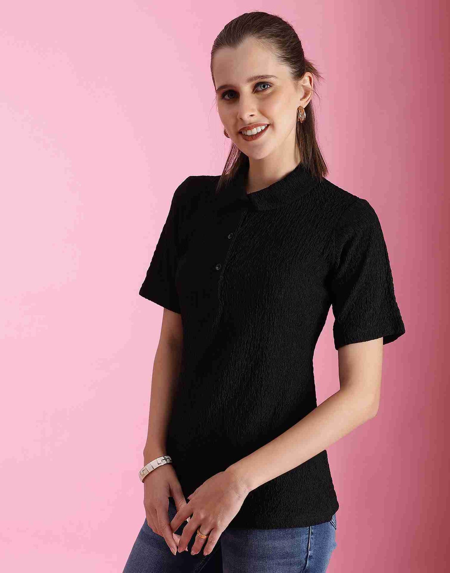 Black Lycra Knitted T-shirt