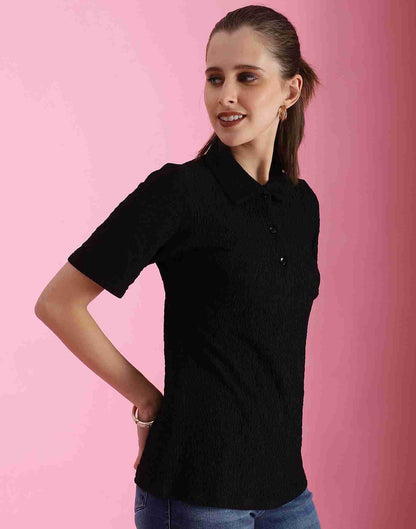 Black Lycra Knitted T-shirt