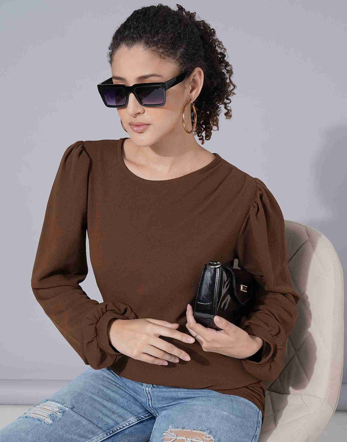 Brown Lycra Plain Top