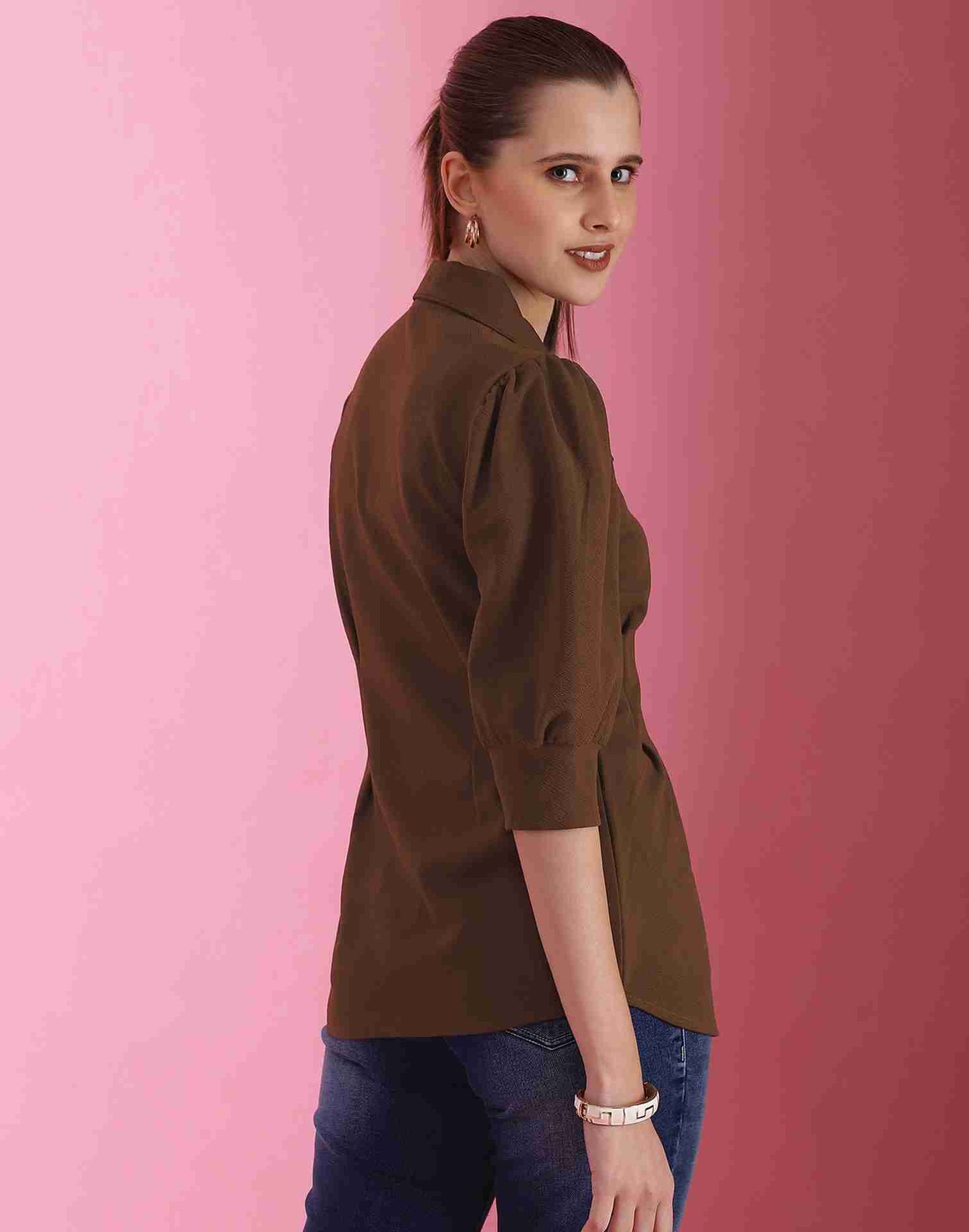 Brown Lycra Plain Shirt