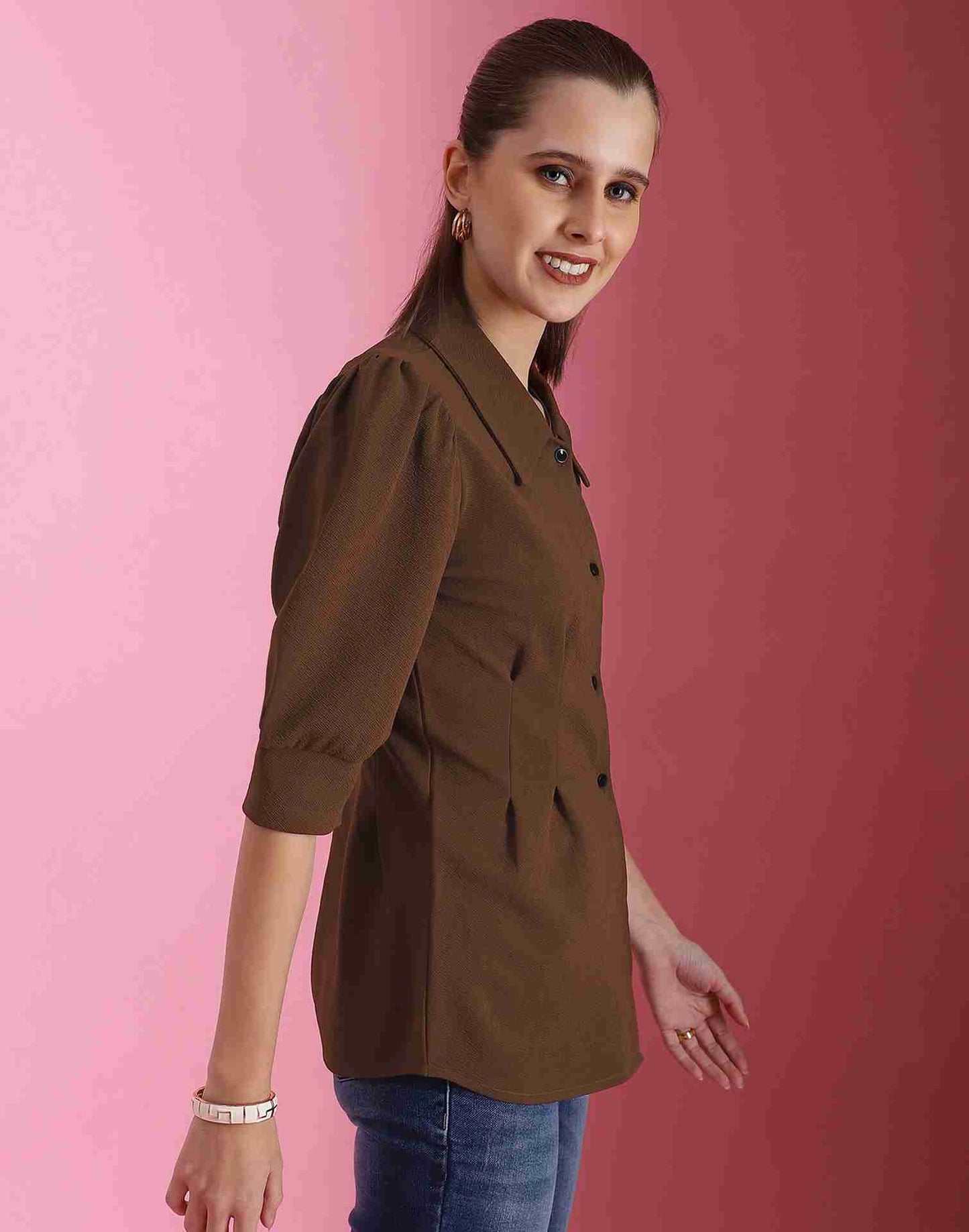 Brown Lycra Plain Shirt