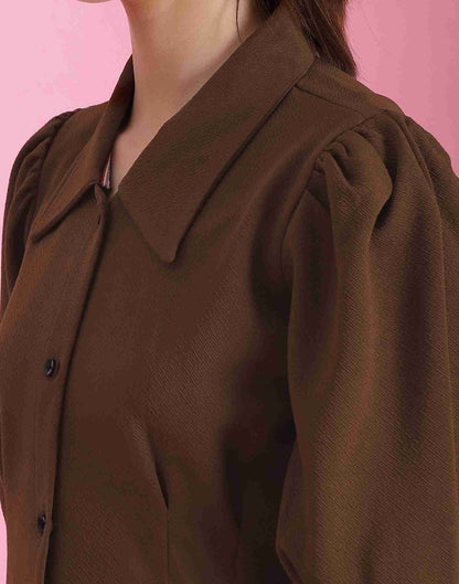Brown Lycra Plain Shirt