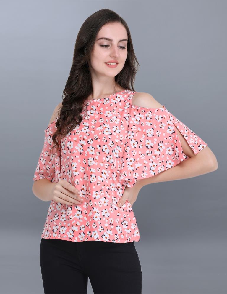 Beguiling Pink Coloured Printed Crepe Tops | Sudathi