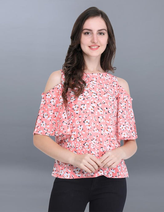 Beguiling Pink Coloured Printed Crepe Tops | Sudathi