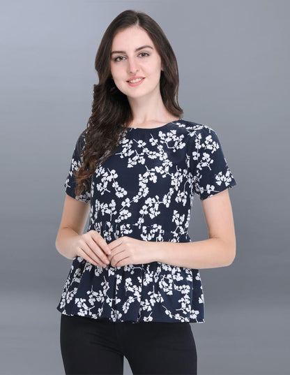 Alluring Blue Coloured Printed Crepe Top | Sudathi