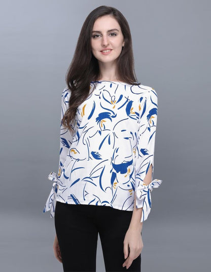 Enriching White Coloured Printed Crepe Tops | Sudathi