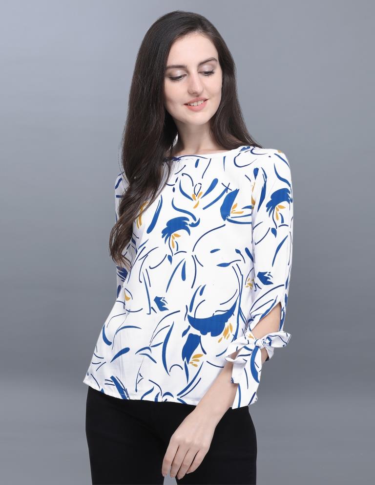 Enriching White Coloured Printed Crepe Tops | Sudathi