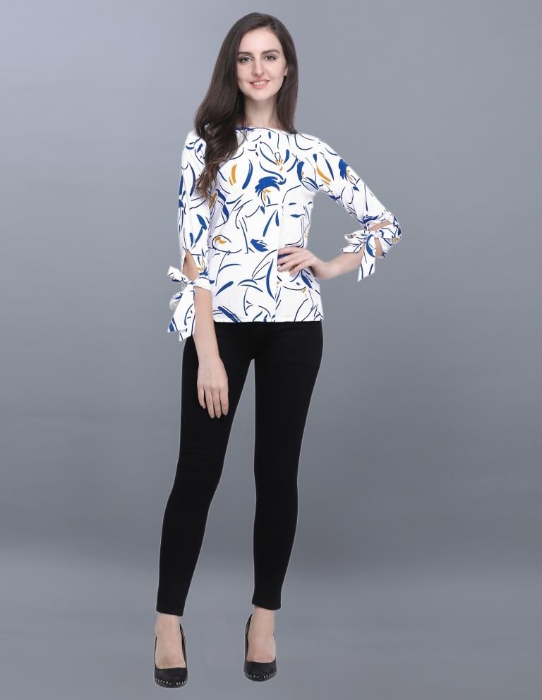 Enriching White Coloured Printed Crepe Tops | Sudathi