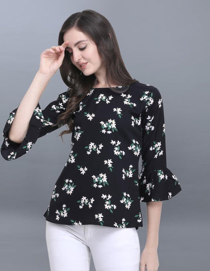 Fantastic Black Coloured Printed Crepe Tops | Sudathi