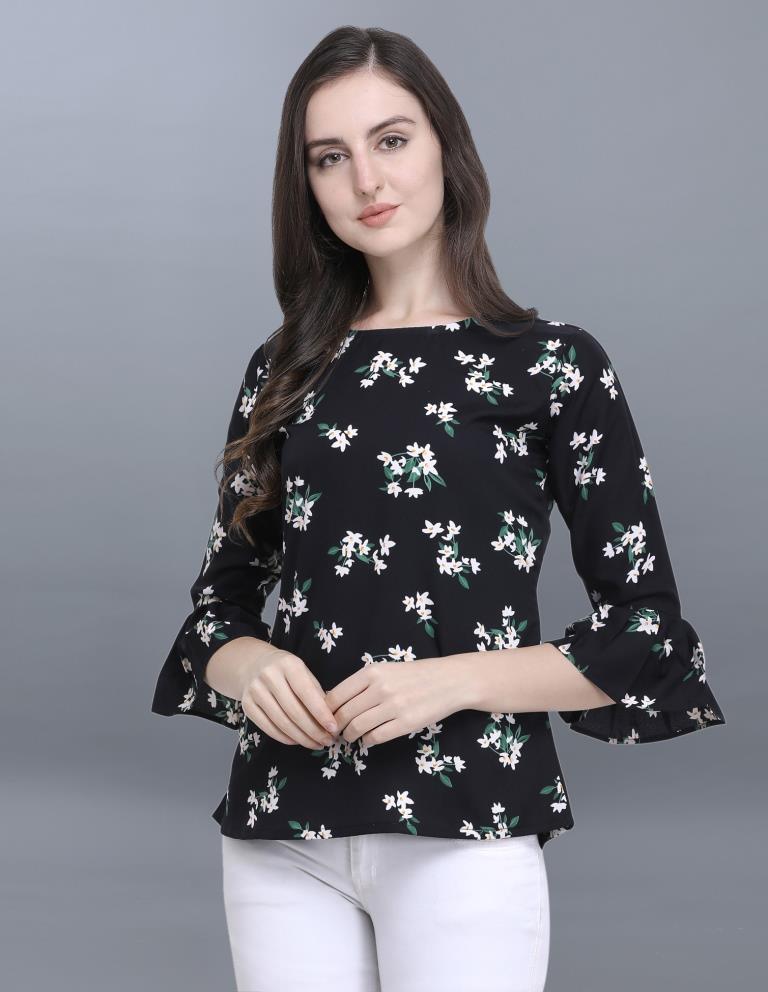 Fantastic Black Coloured Printed Crepe Tops | Sudathi