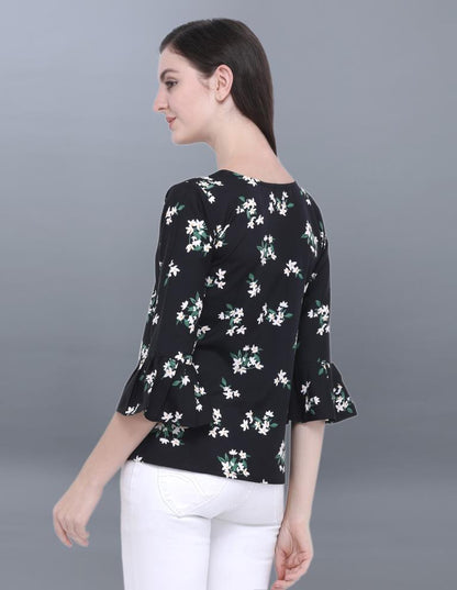 Fantastic Black Coloured Printed Crepe Tops | Sudathi