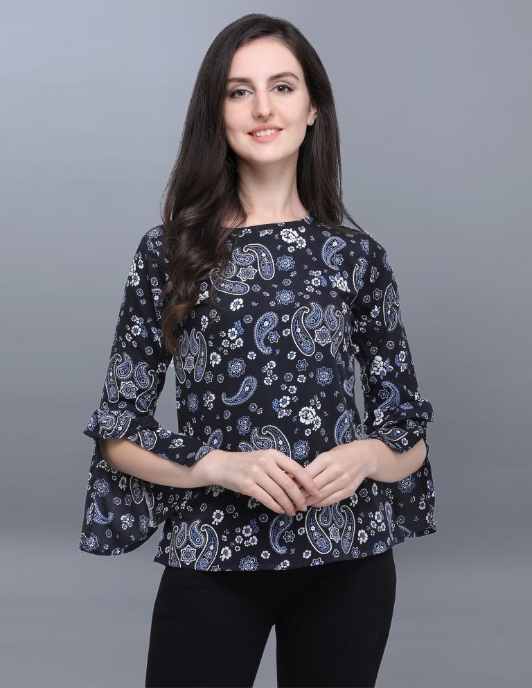 Majestic Black Coloured Printed Crepe Tops | Sudathi