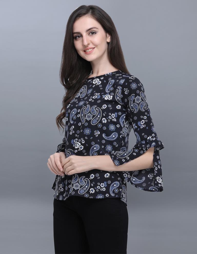 Majestic Black Coloured Printed Crepe Tops | Sudathi