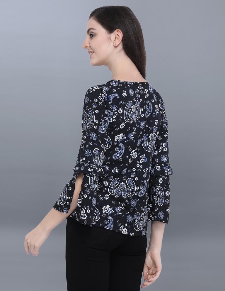 Majestic Black Coloured Printed Crepe Tops | Sudathi