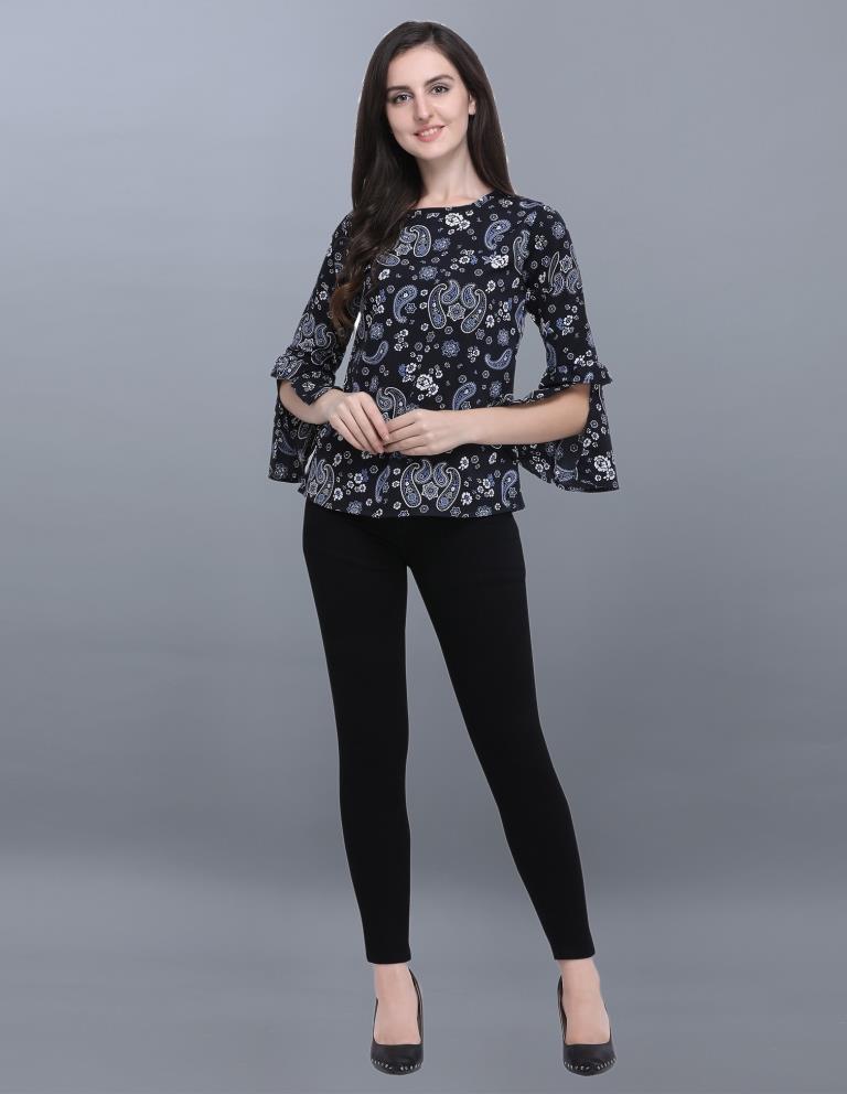 Majestic Black Coloured Printed Crepe Tops | Sudathi