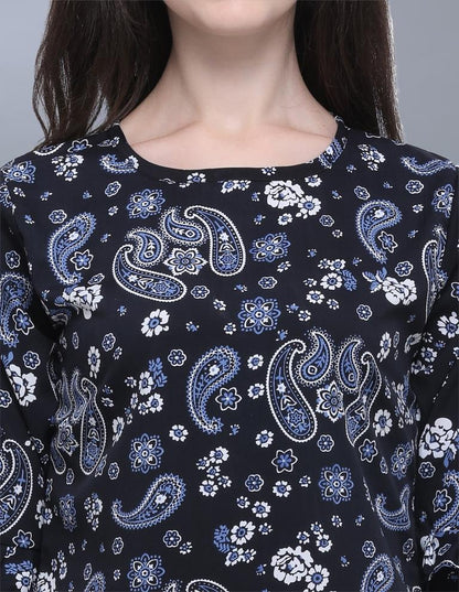 Majestic Black Coloured Printed Crepe Tops | Sudathi