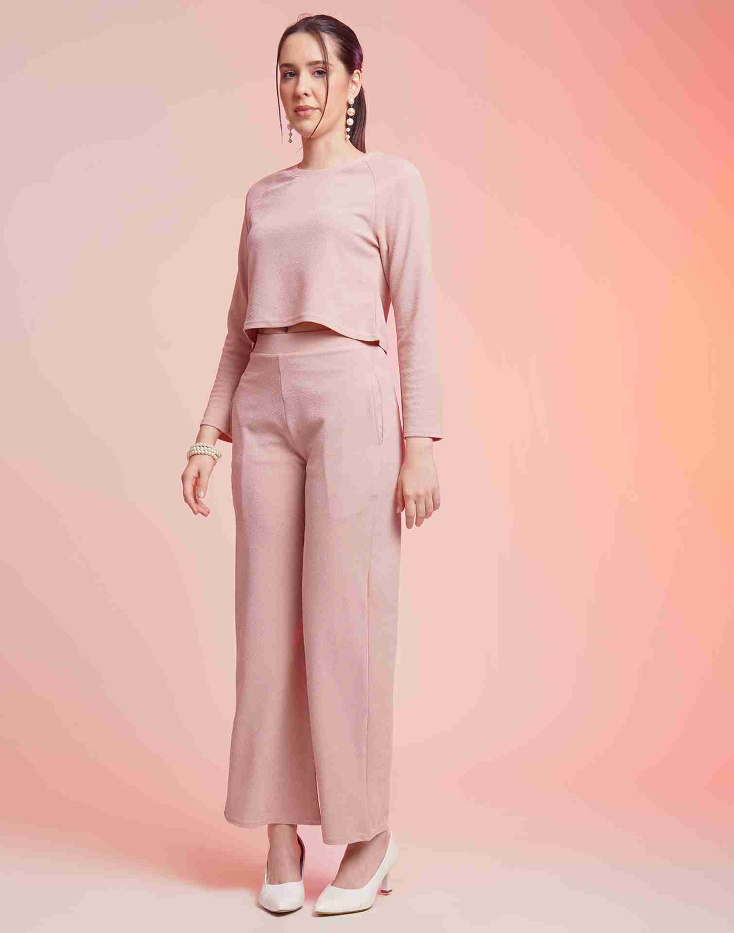 Pink Lycra Plain Co-ord Set