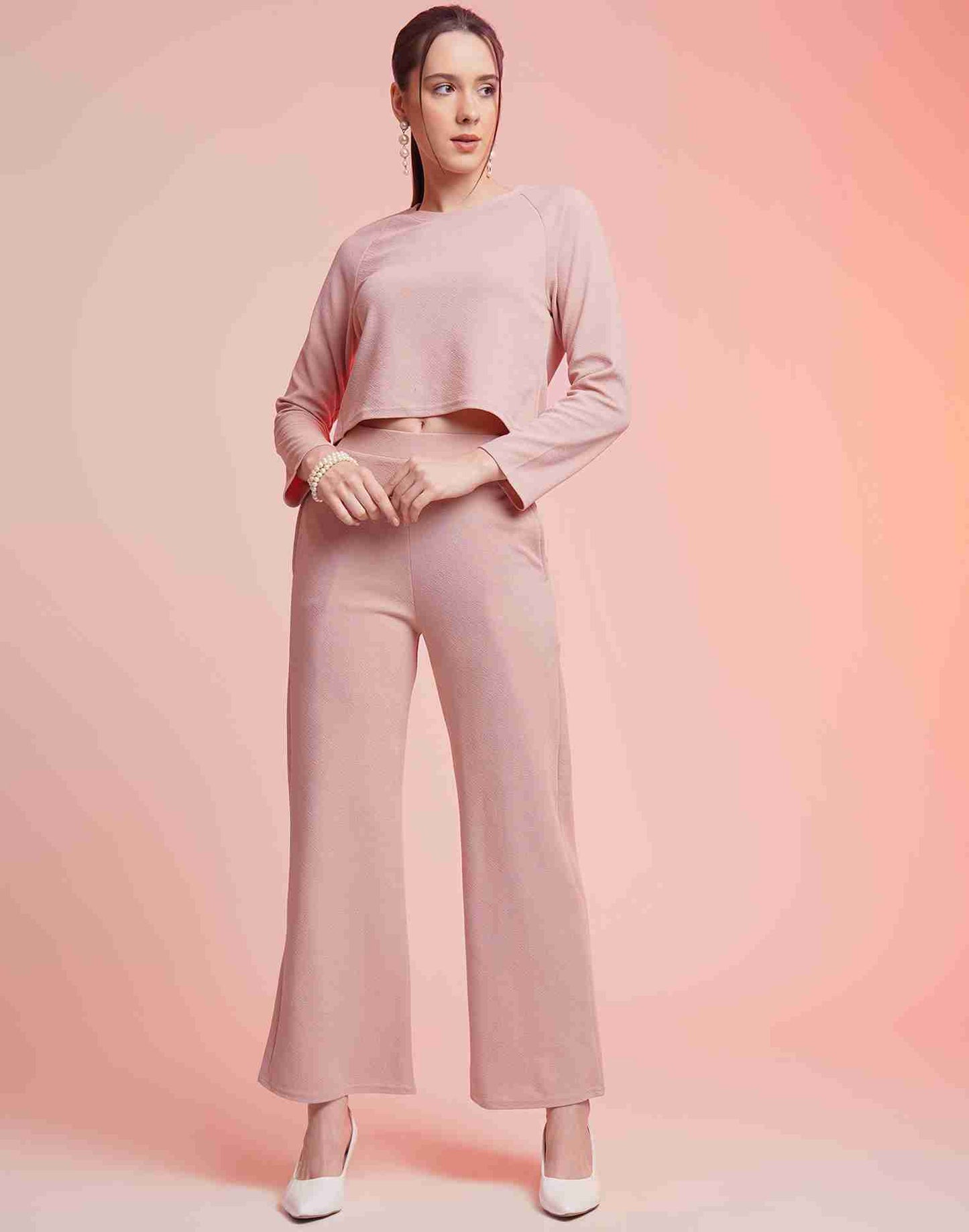 Pink Lycra Plain Co-ord Set
