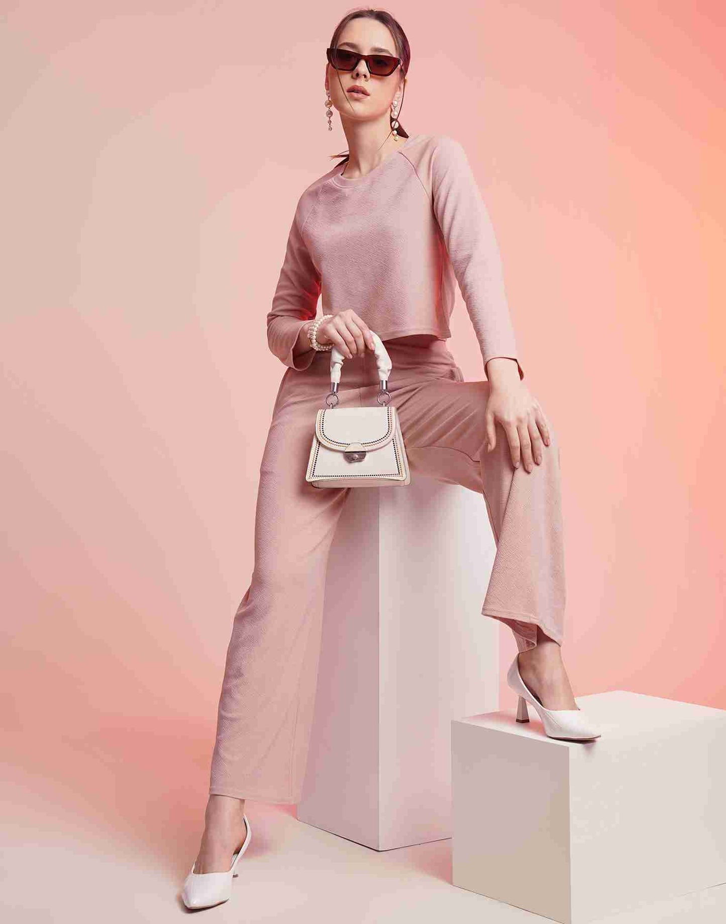 Pink Lycra Plain Co-ord Set