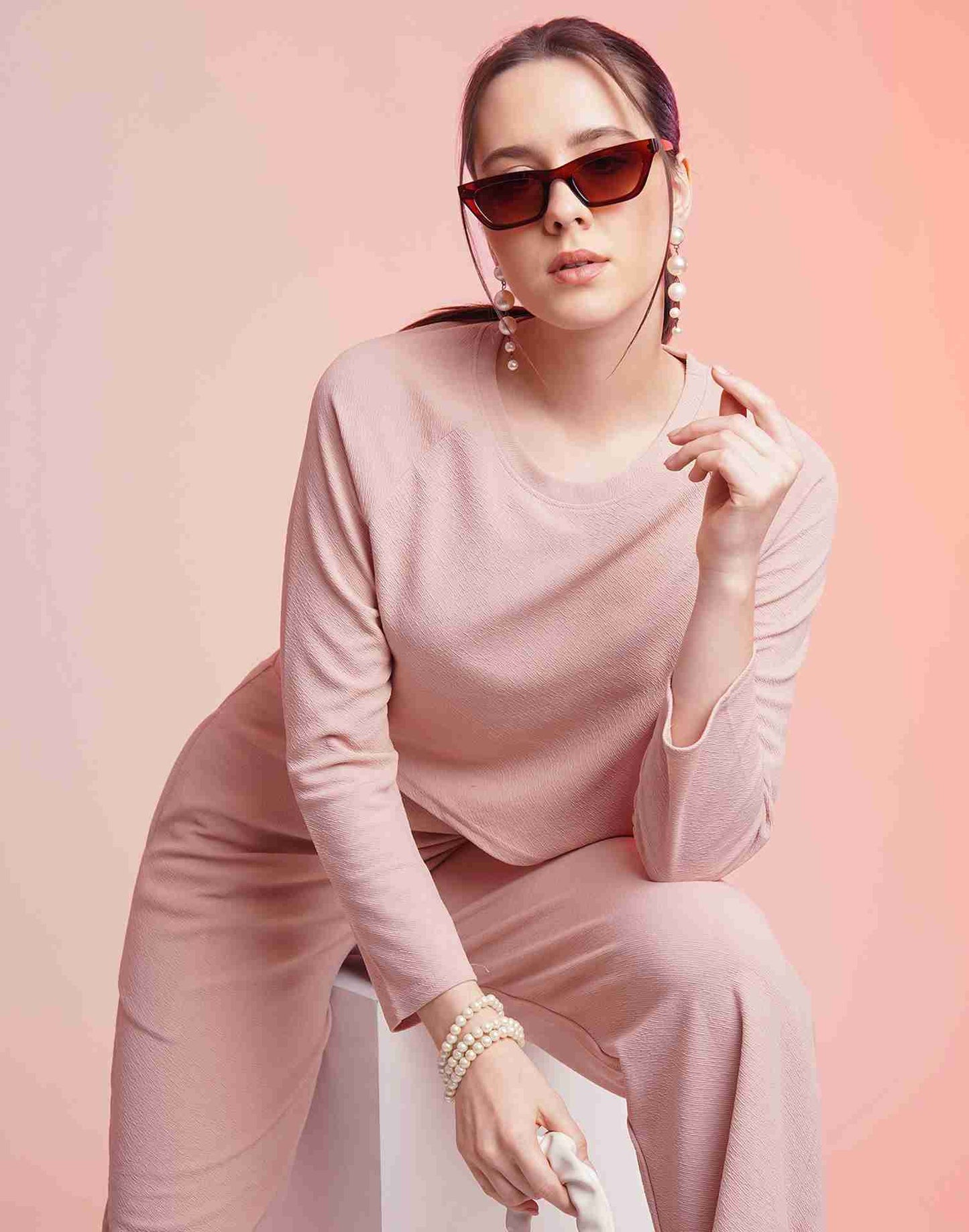 Pink Lycra Plain Co-ord Set