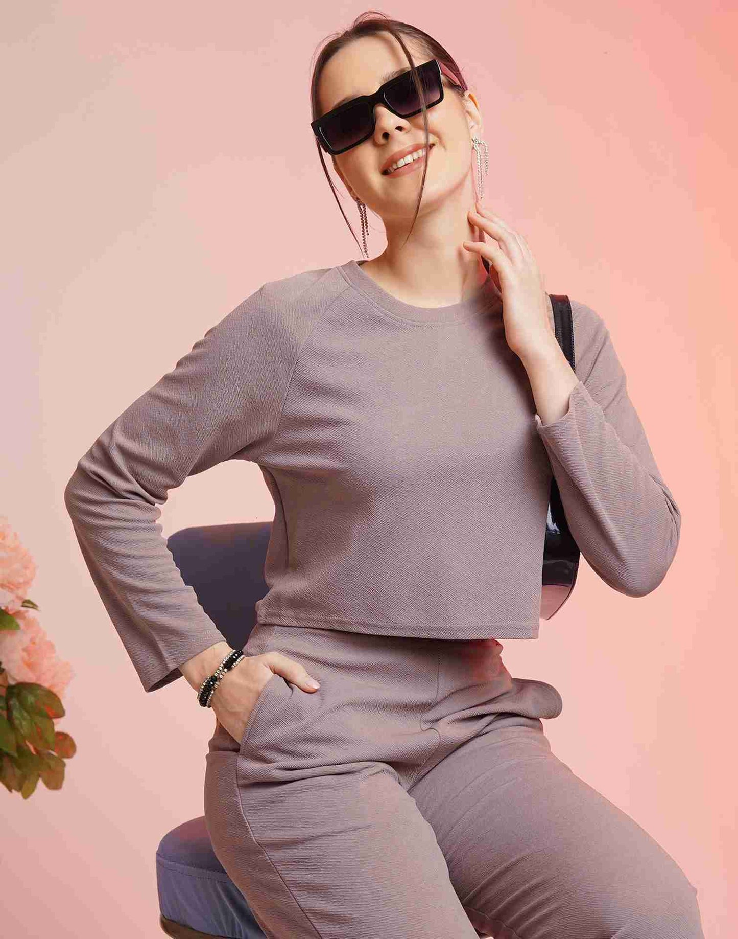 Mauve Lycra Plain Co-ord Set