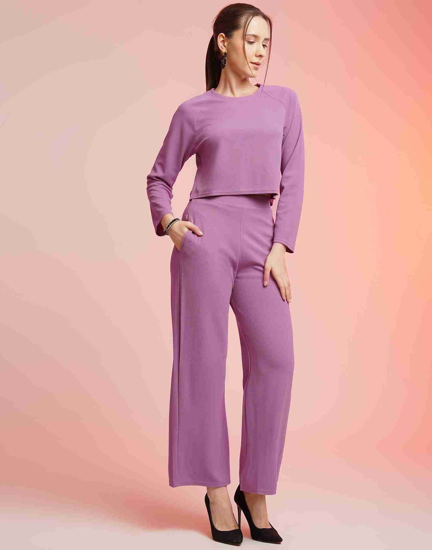 Lavender Lycra Plain Co-ord Set