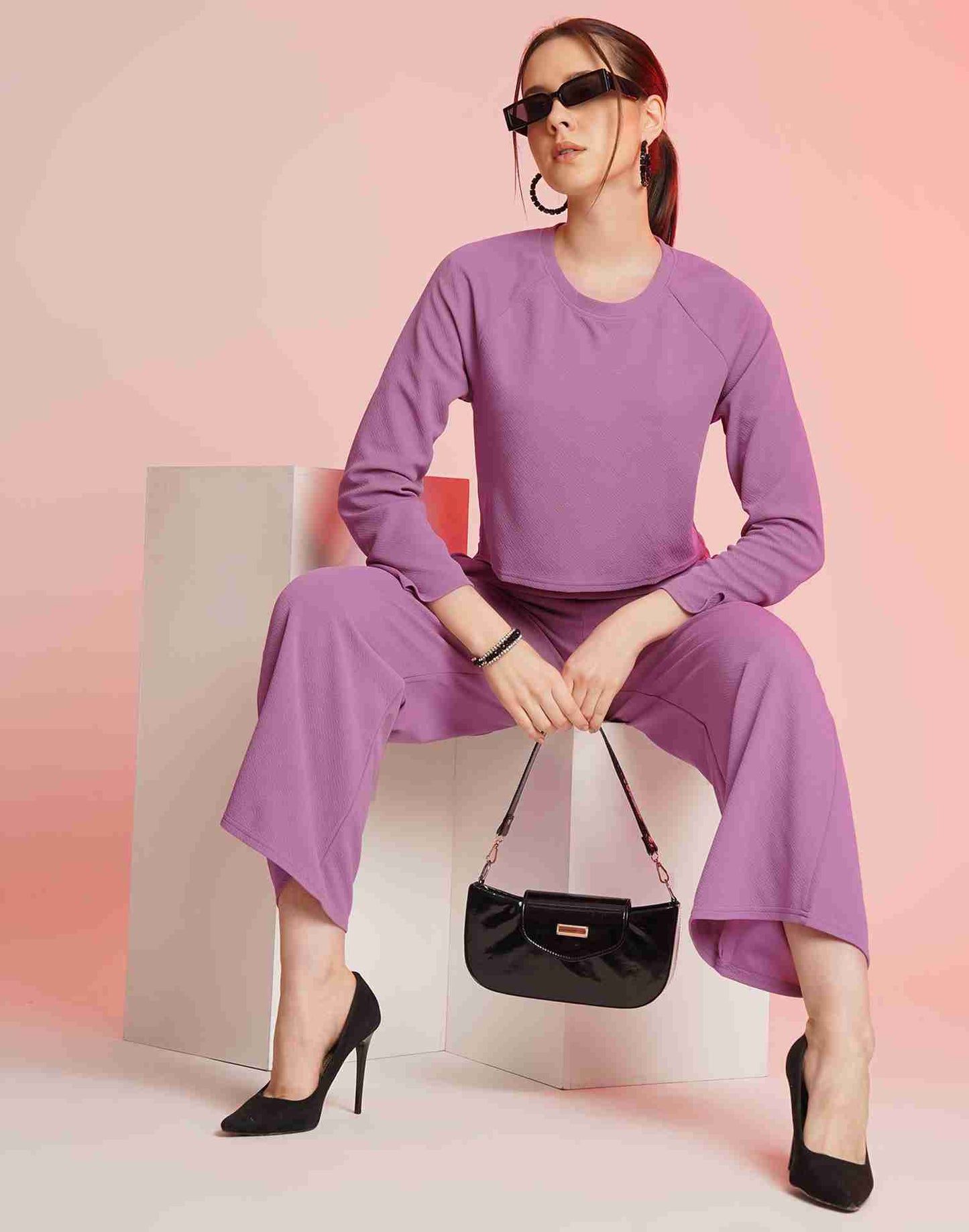 Lavender Lycra Plain Co-ord Set