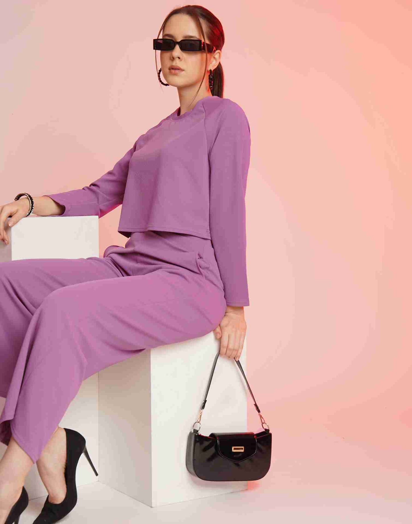 Lavender Lycra Plain Co-ord Set