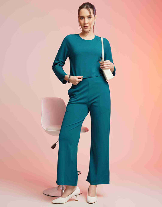 Blue Lycra Plain Co-ord Set