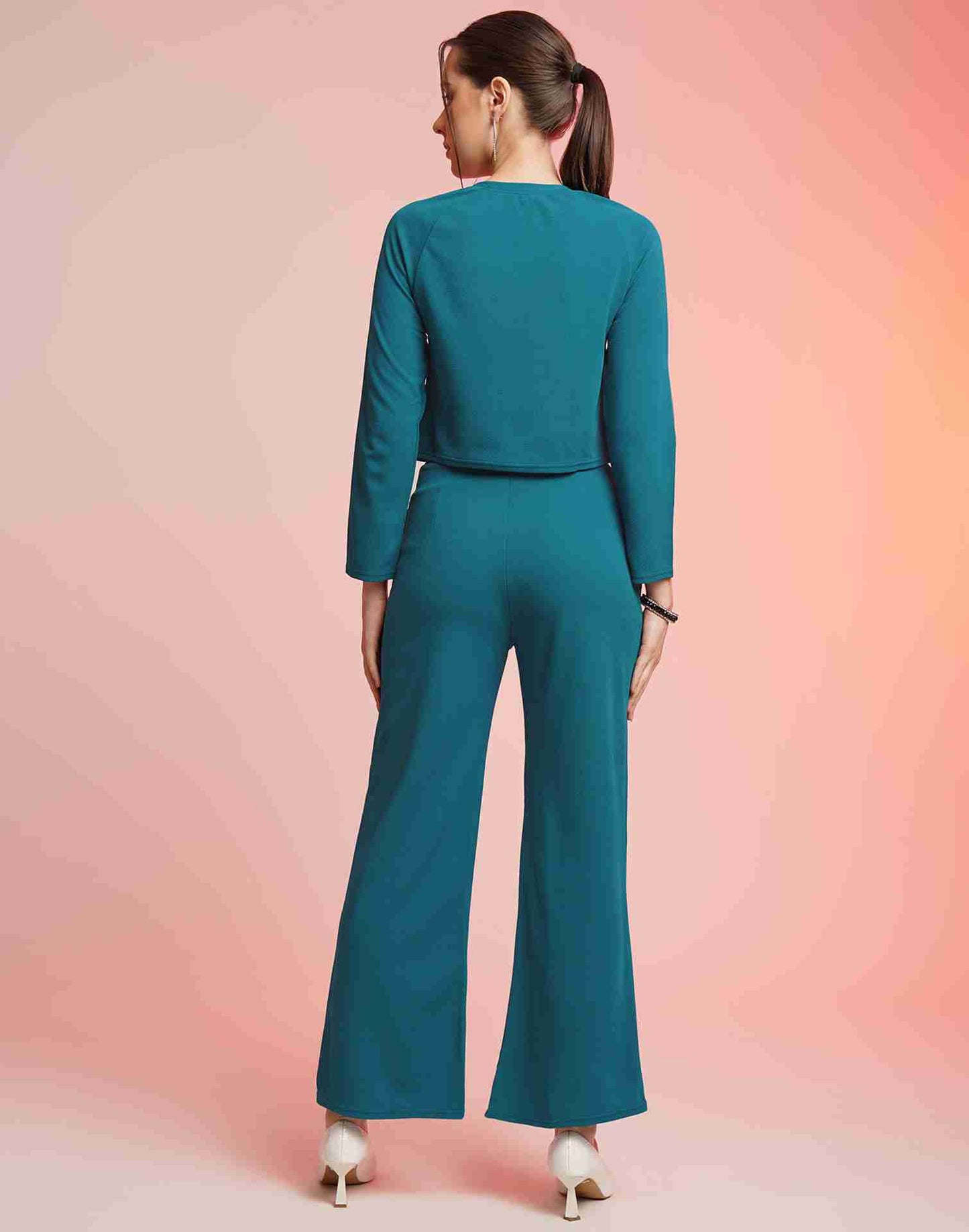 Blue Lycra Plain Co-ord Set
