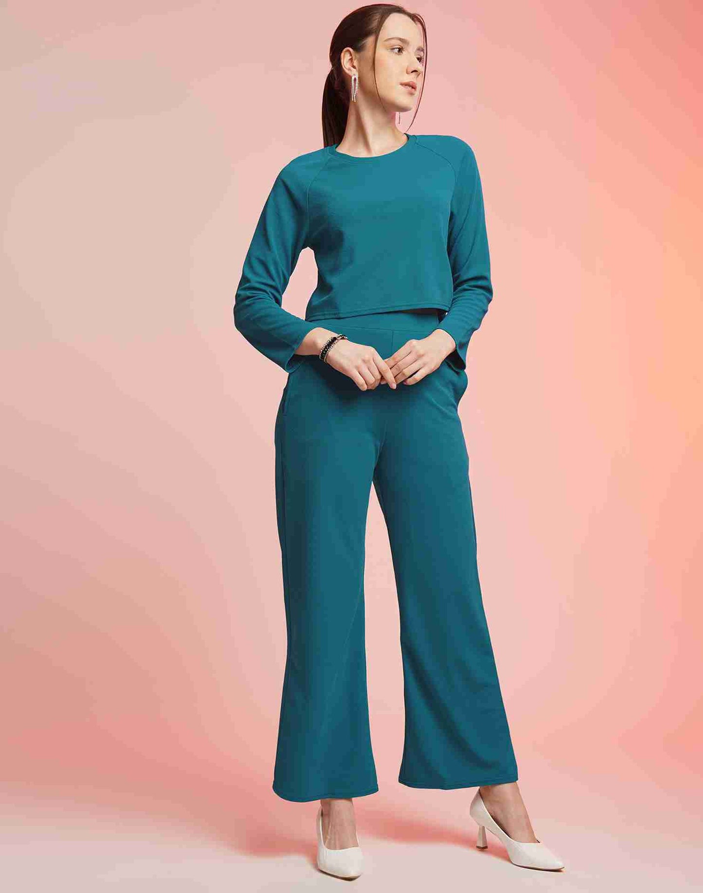 Blue Lycra Plain Co-ord Set