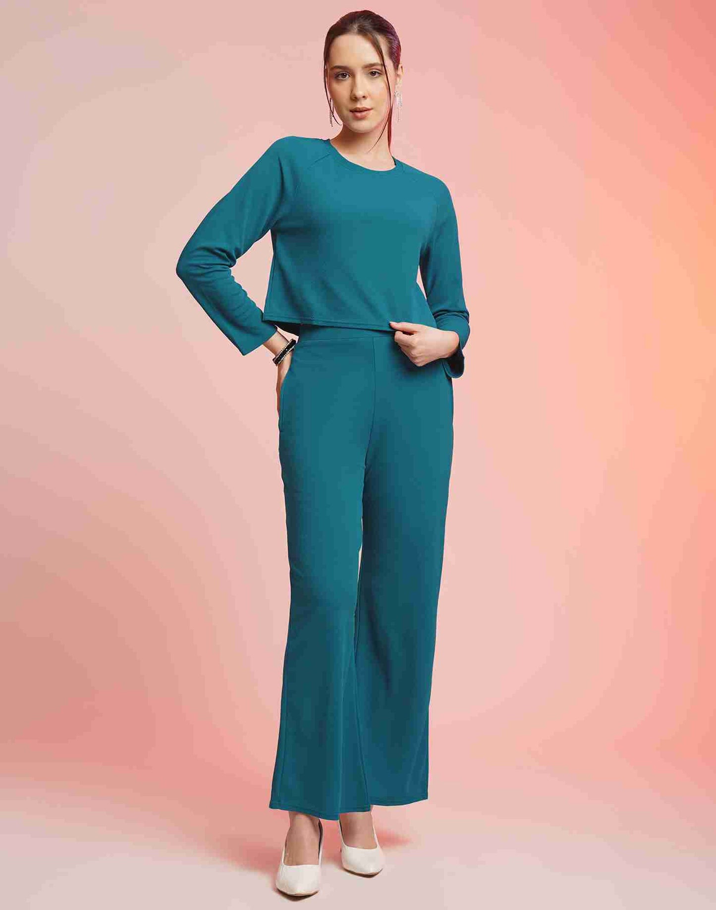 Blue Lycra Plain Co-ord Set