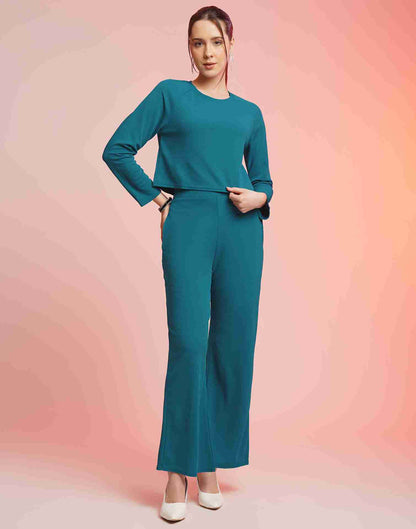 Blue Lycra Plain Co-ord Set