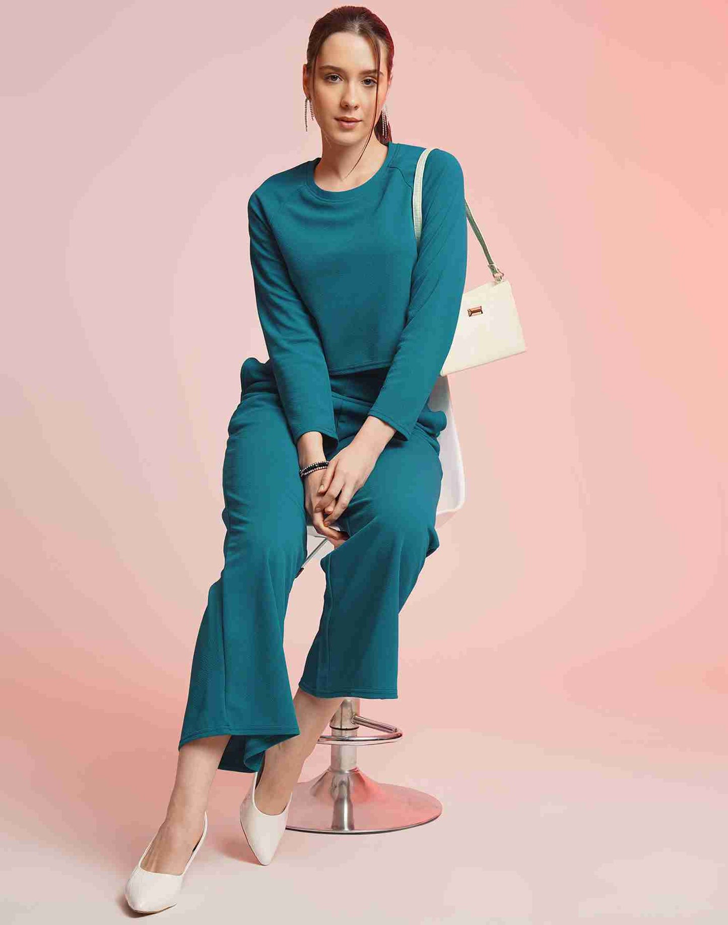 Blue Lycra Plain Co-ord Set
