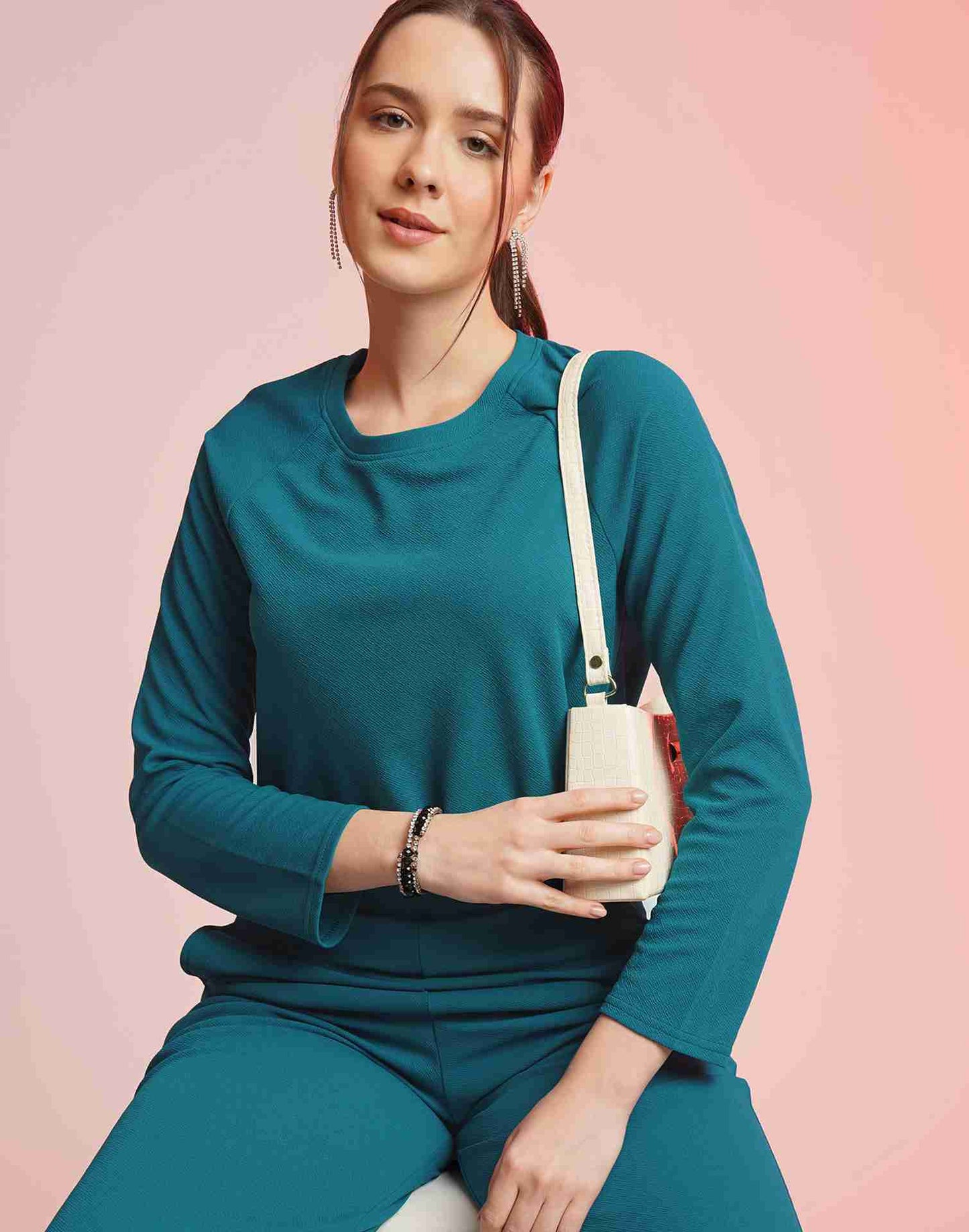 Blue Lycra Plain Co-ord Set