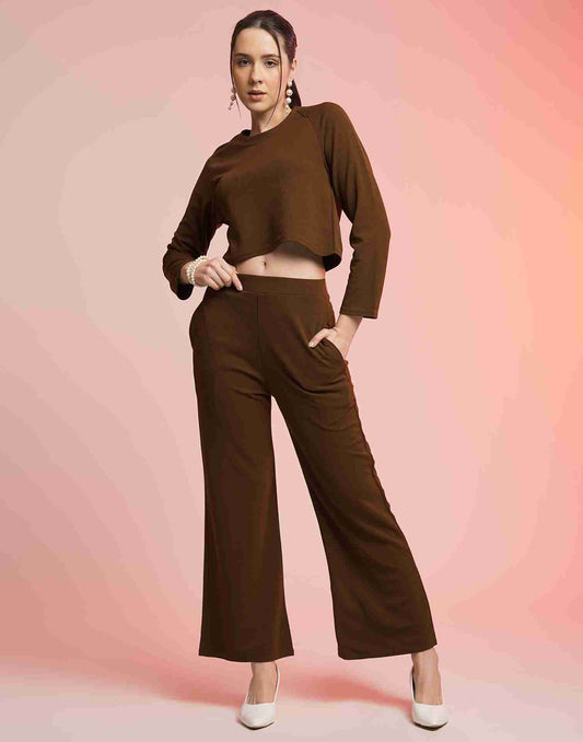 Brown Lycra Plain Co-ord Set